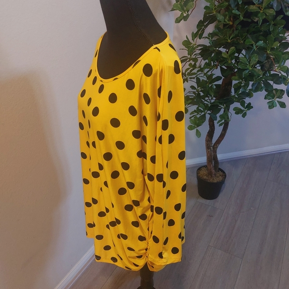 LOVE NATION Yellow and Black Pokodot Longsleeve Blouse Size 3X - Picture 11 of 12